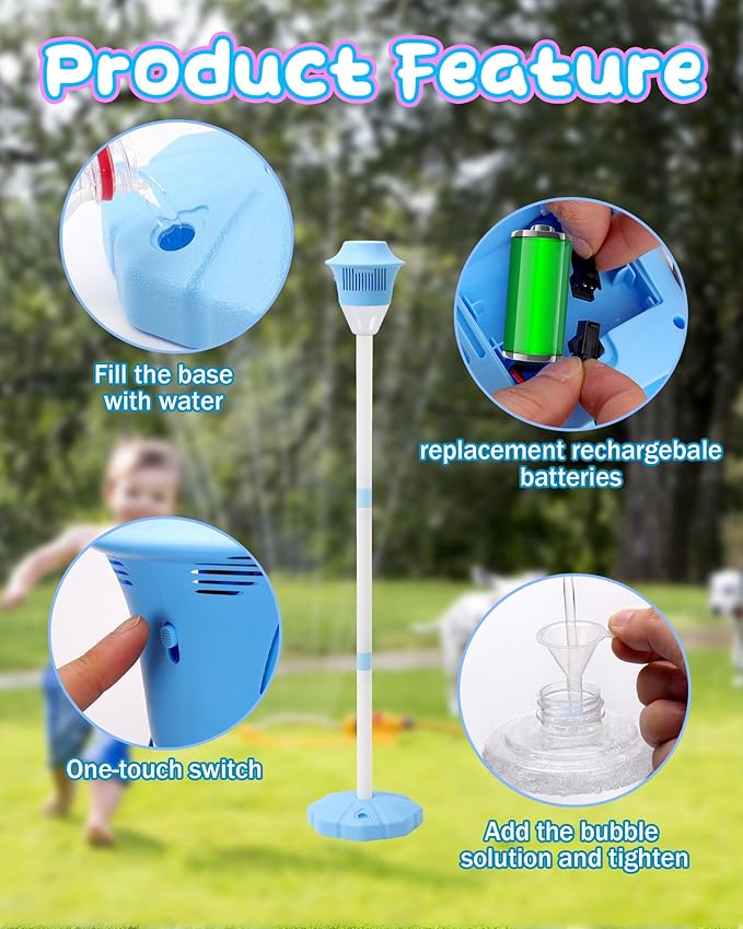 Automatic Bubble Machine for Kids,Standing Torch Bubble Maker with Light/Music for Toddlers, Height Adjustable Up 21 to 47 Inches,Pecfect for Birthday and Outdoor Party, Gifts