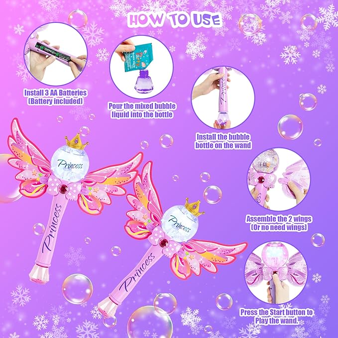 2 Pack Bubble Wands for Kids,Light Up & Music Bubble Machine,Bubble Maker & Bubble Blower,Outdoor Birthday Party Bubble Toys for Toddlers,Gift for Girls Age 3 + Years Old.(Pink+Pink)