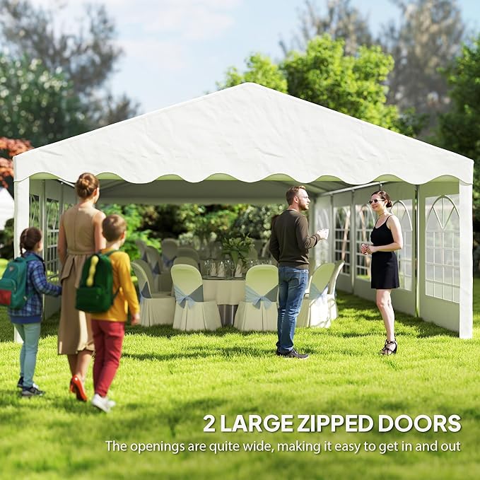 Outsunny 16.5' x 33' Party Tent, Heavy Duty Large Outdoor Canopy Tent Shelter with Removable Sidewalls, 10 Windows and 2 Doors, for Parties, Wedding, Events, BBQ Grill, White
