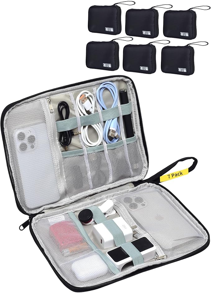 7 Pack Electronics Travel Organizer Case Tech Accessories Cord Storage Bag