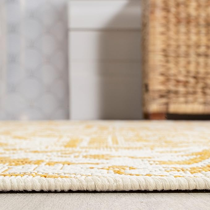 JONATHAN Y Boho Medallion Indoor Outdoor Runner Rug 2X8 Cream/Yellow, Estrella Textured Weave for Backyard, Patio, Porch, Easy-Cleaning, High Traffic, Pet-Friendly, Non-Shedding (SMB105H-28)