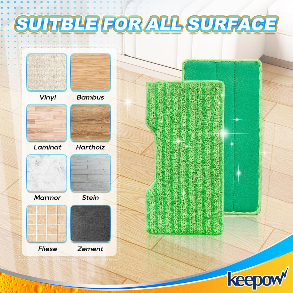 KEEPOW Reusable Mop Pads Refills, Mop Replacement Pads Compatible with Shark Vac Mop VM252 VM200 VC205 VM250 /QM250 VM190 VM200P12, Hardwood Floor Mop Pad with Upgraded Dirt Chamber (1+2+3 Pads)