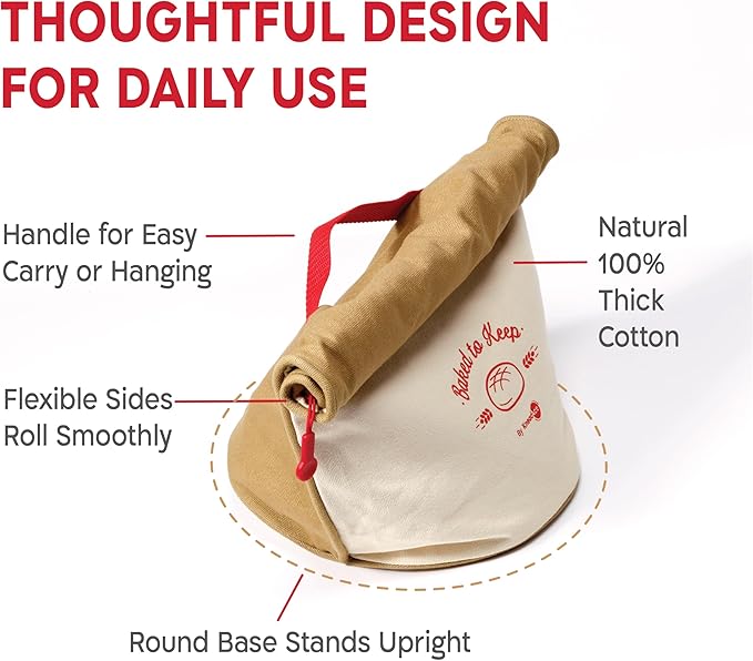 Kneadace Reusable Bread Bags for Homemade Bread -Stylish Sourdough Bread Storage with Roll-Top Design, 100% Cotton & Food-Safe Lining