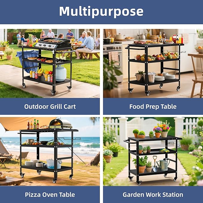 TOLEAD Outdoor Grill Cart, Grill Tables for Outside, Grill Carts Outdoor with Wheels, BBQ Cart Outdoor Prep Table, Pizza Oven Table for Outside, Griddle, Patio