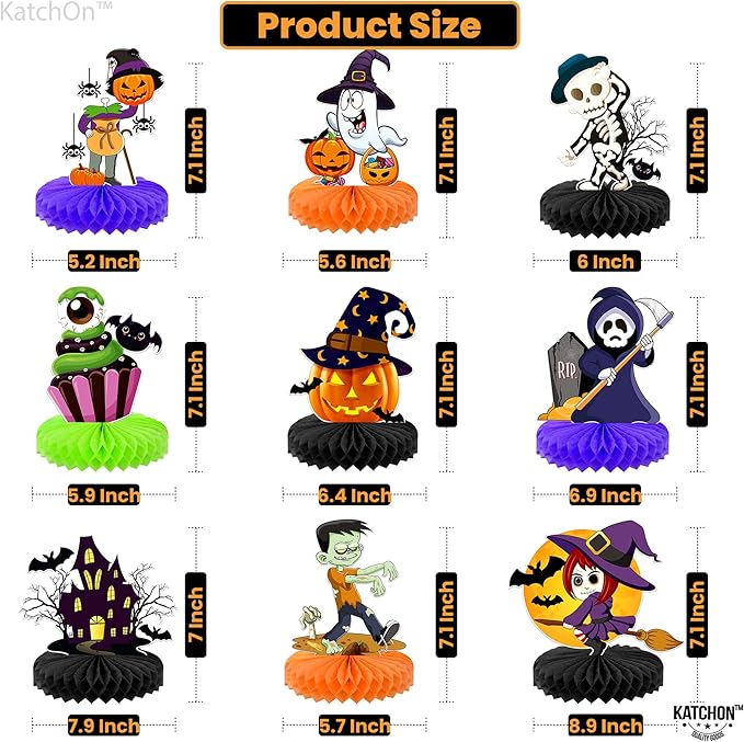 KatchOn, Halloween Centerpieces for Tables - Pack of 9 | Halloween Birthday Party Decorations for Kids | Halloween Party Table Centerpieces Honeycomb for Halloween Party Decorations