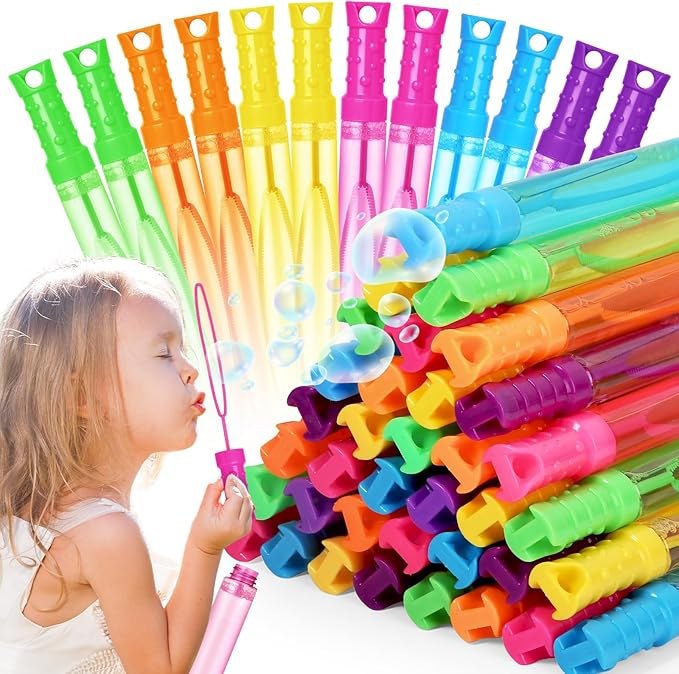 Bubble Wand, 72 Pcs Bubble Wands Bulk in 6 Colors, Bubble Party Favors for Kids, Summer Toys, Indoor Outdoor Activity, Themed Birthday, Wedding, for Girls & Boys