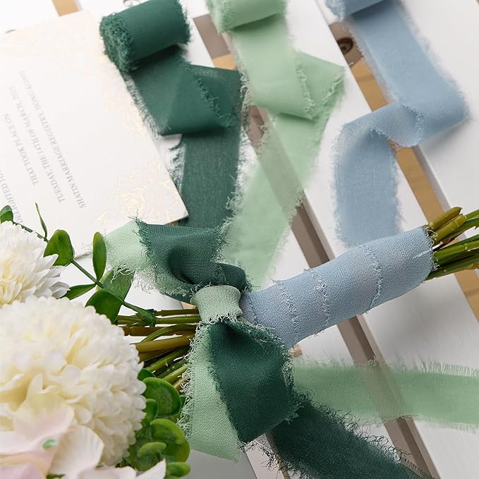 Mixed Color Chiffon Ribbon 1" x 27 Yd Handmade Fringe Silk Chiffon Fabric Ribbon for Gift Wrapping Wedding Invitation Bridal Flower Bouquet DIY Crafts Home Decor