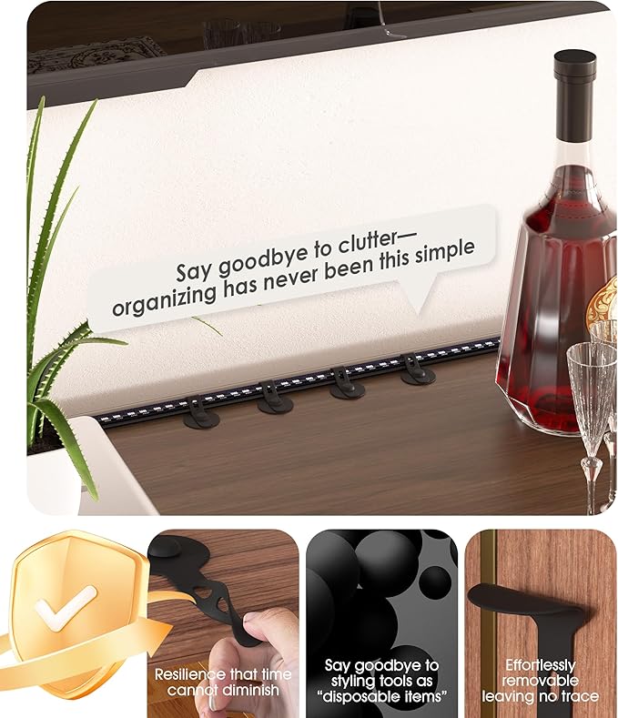 Cable Management Under Desk, Adjustable Self-Adhesive Silicone Cable Ties Cord Organizer, Reusable Heavy-Duty Cord Holder Under Table for Office, Home, School (30Pcs-Black)