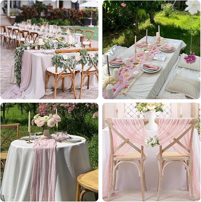 Sioloc 10 Pack Light Pink Cheesecloth Table Runner 120'' x 35'',Spring Easter Decor Soft Gauze Boho Wedding Table Decor for 10ft Table Birthday Party,Baby Shower, Bridal Shower, Home & Event Decor