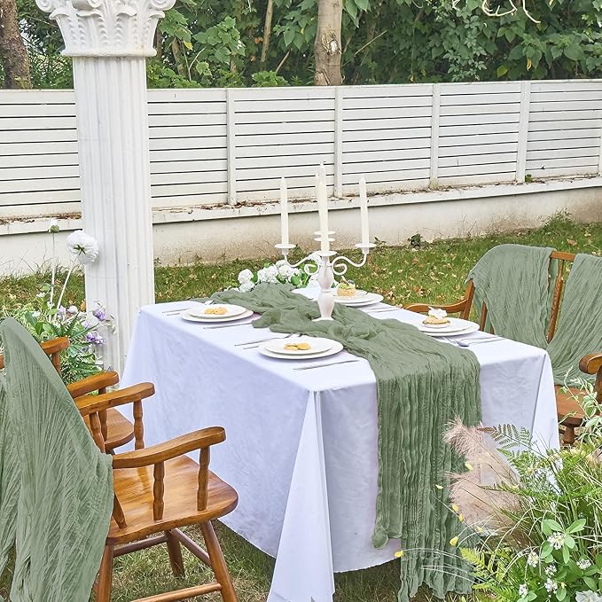 IVAPUPU 8 Pcs Cheesecloth Table Runner - 10ft Sage Green Spring Boho Gauze Cheese Cloth Table Runners for Baby Shower Decorations Wedding Party Garden Farmhouse