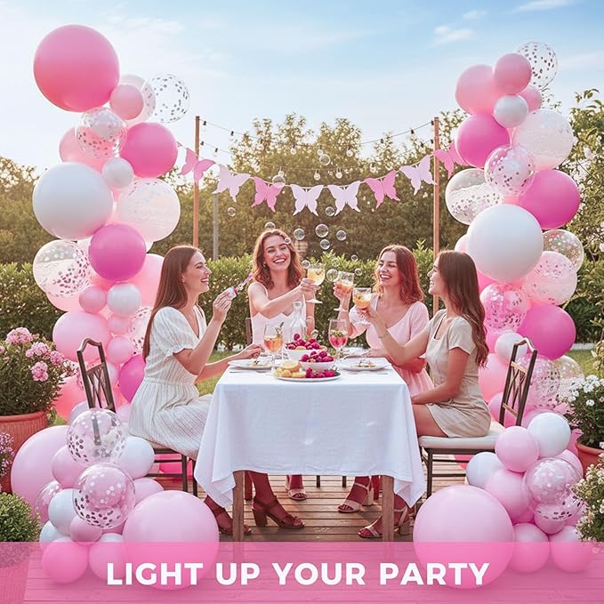 LovesTown Pink Balloon Garland Kit, 150PCS Arch Kit Pastel Light Pink White Balloons Pink Confetti Metallic Latex Balloons for Wedding Party Decorations (Pack of 2)