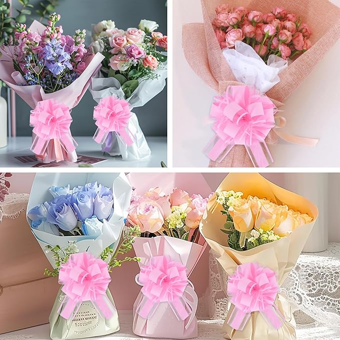 20 PCS Large Pull Bow Ribbon, 7 Inch Peach Pink Big Flower Ribbon Bows for Gift Wrap, Craft Making, Wedding Valentine's Day, Party Decoration