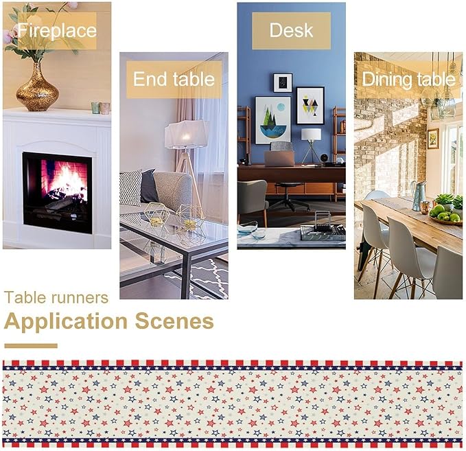 4th of July Table Runner, America Memorial Day Independence Day Stripe Stars Patriotic Table Runner for Home Kitchen Dining Indoor Holiday Farmhouse 13x120in