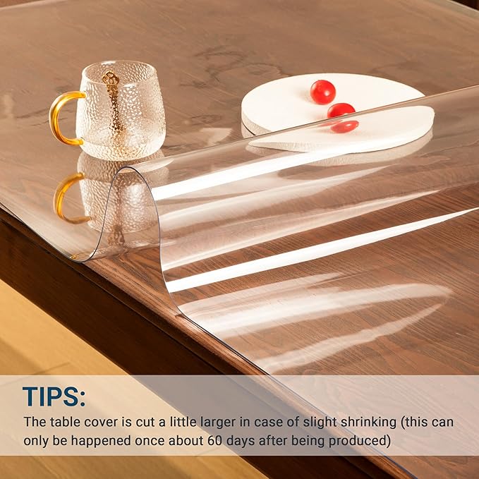 36 x 60 Inch Clear Table Cover Protector Rectangle, 1.5mm Transparent Plastic Table Protector Waterproof, Anti-Scratch Clear Desk Mat for Office Desktop Dresser Dining Table, FDA Compliant