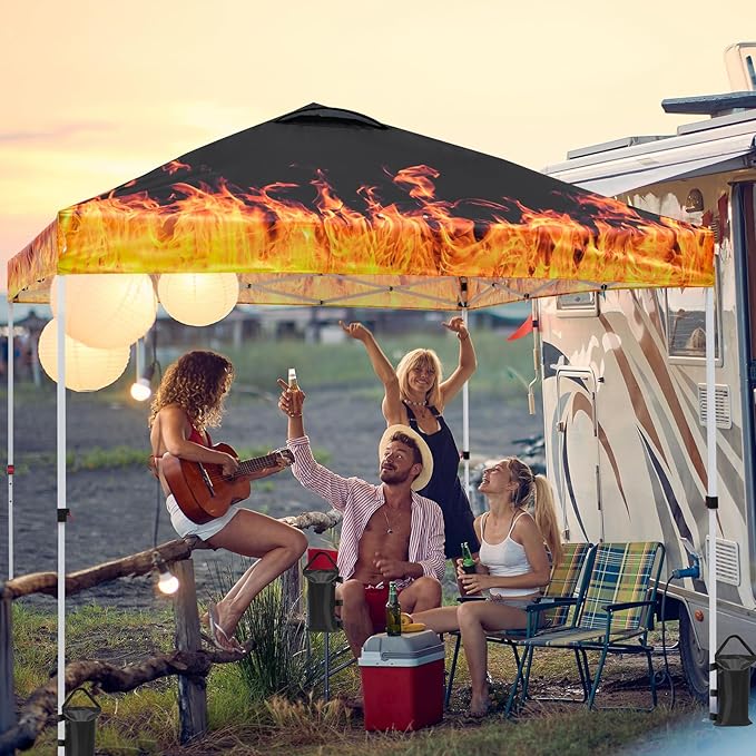 EAGLE PEAK Pop Up Canopy Tent with Wheeled Carry Bag, 8 Stakes, 4 Ropes, 4 Weight Bags, Easy Set Up Tent Canopy, 10x10 ft, 100sqft of Shade, Flame