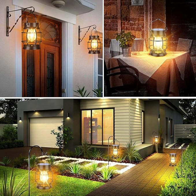 TomCare Solar Lanterns Lights Outdoor Waterproof Metal Hanging Solar Lights Lantern for Outdside Decorative Patio Porch Garden Lawn, 2 Pack (Warm White)