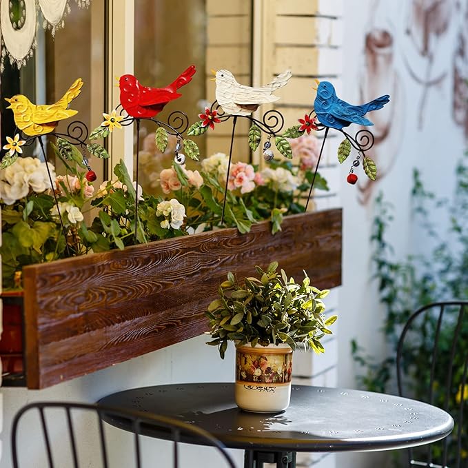 KEDONCHEN.4 Pack Metal Bird Decorative Garden Stakes, Spring Garden Decor,Indoor Outdoor Lawn Pathway Patio Ornaments, 14.2 Inch Outdoor Metal Garden Decor Shaking Head Yard Art …
