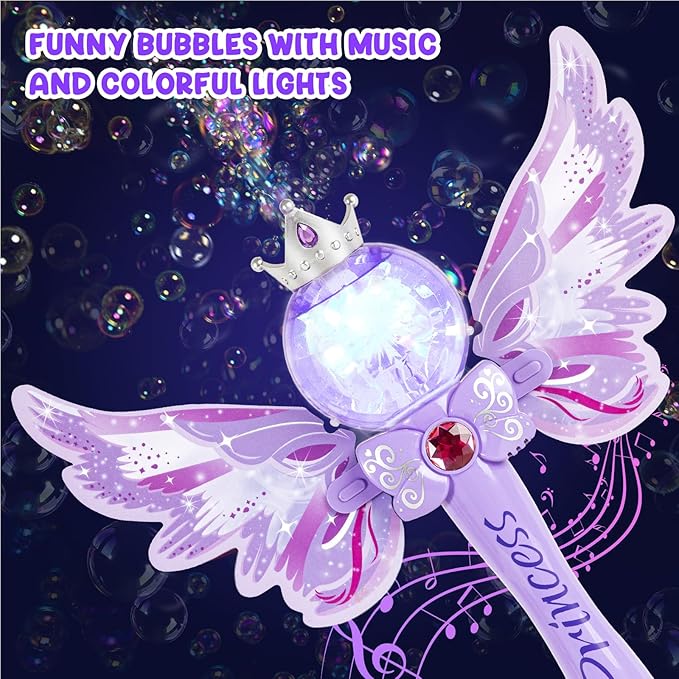 Princess Bubble Wands for Kids Girls,Music & Light Up Bubble Machine,Bubble Blower,Outdoor Party Birthday Bubble Toys for Toddlers,Gift for Girls Age 3 4 5 6 7 8 Years Old.(Purple)