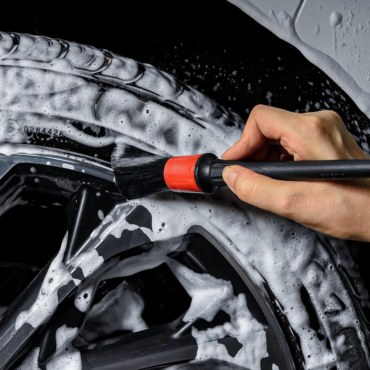 3 Pcs Soft Wheel Brushes for Cleaning Wheels Kit - 1x Synthetic Soft Car Wheel Rim Brush，1x Long Handle Cleaning Brush and 1x Car Detail Brush