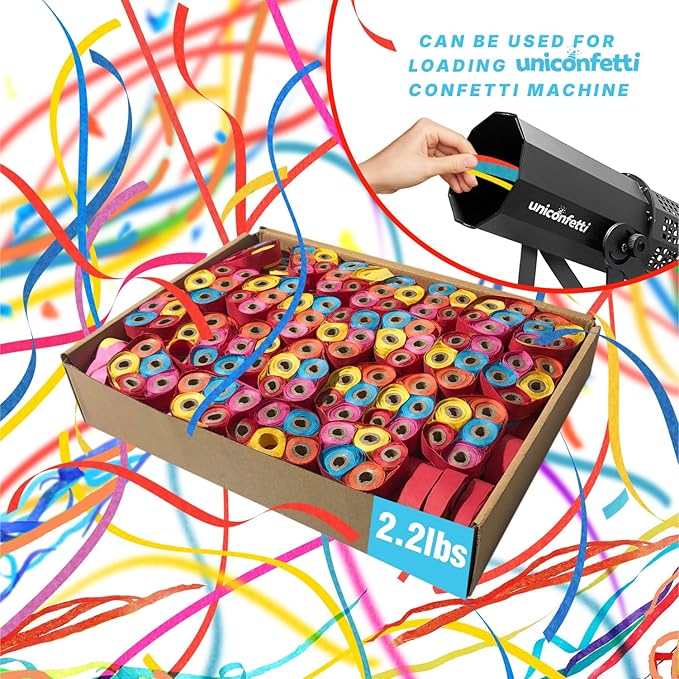 Streamer Paper Refill for Confetti Launcher – 2.2lbs/1kg Bulk Multicolor Streamers, Biodegradable, Fire-Resistant, Non-Staining | Weddings, Concerts, Events & Parties