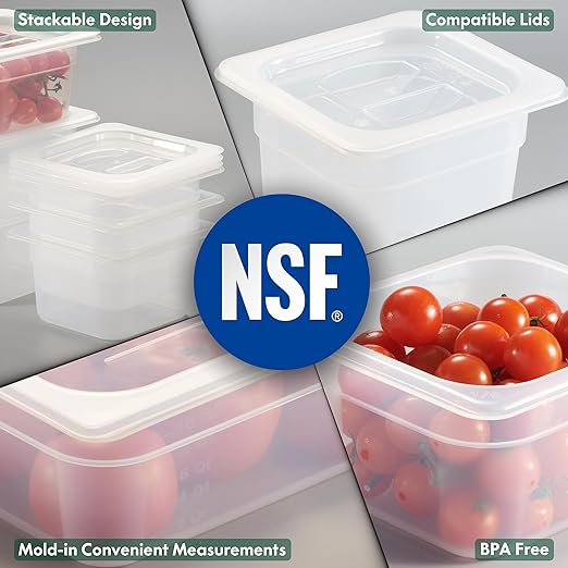 CURTA 4-Pack 1/4 Size 4" Deep Food Pan with Handled Lid – NSF Listed Commercial-Grade Translucent Polypropylene, Stackable Freezer-Safe Storage for Restaurants, Catering & Buffets