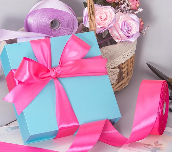 YASEO 1 1/2 Inch Rose Red Solid Satin Ribbon, 50 Yards Craft Fabric Ribbon for Gift Wrapping Floral Bouquets Wedding Party Decoration