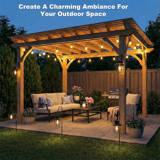 Livinlarge Hanging Solar Lanterns Waterproof,2 Pack Outdoor Metal Solar Lights with Wall Hooks Windproof Hook,Retro Solar Lantern Auto On/Off for Yard Garden Pathway Patio Porch Decor (Black)