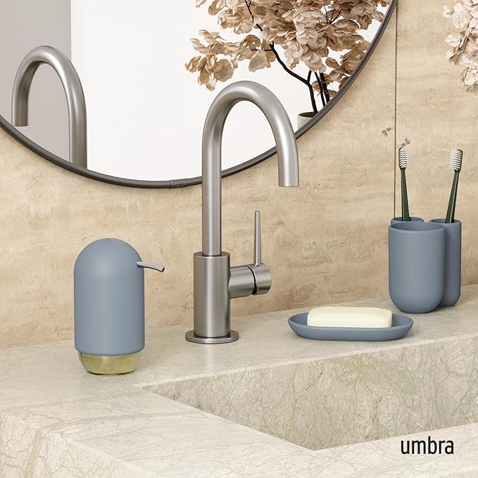 Umbra Touch Hand Soap Dispenser, Plastic Liquid Pump Bottle, Durable and Refillable for Bathroom or Kitchen Sink, Slate Blue