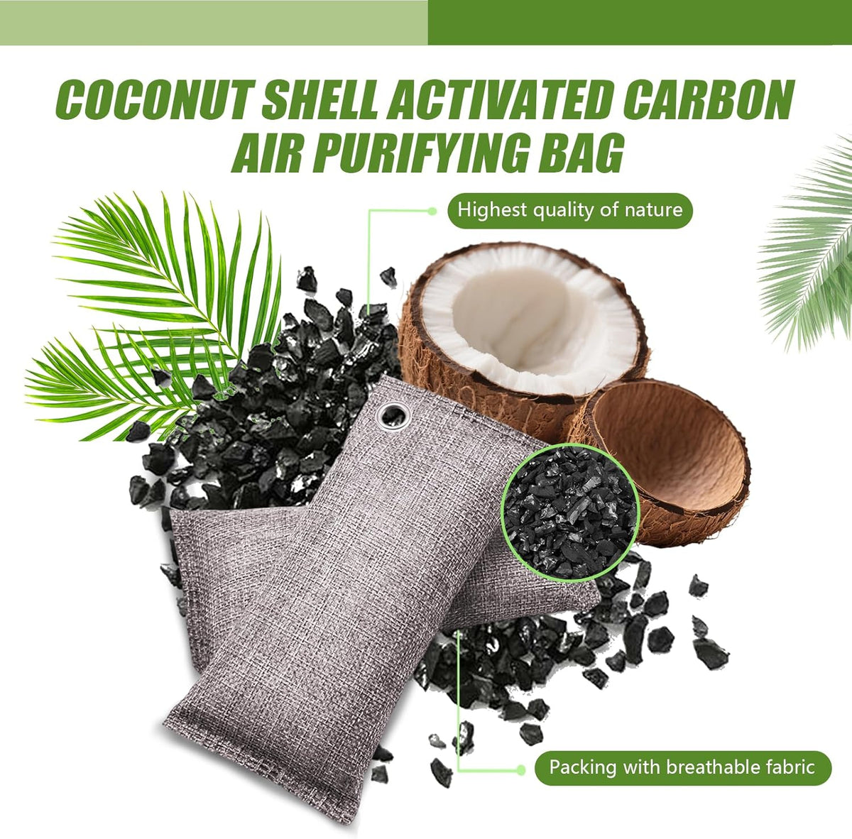 Activated Charcoal Odor Absorber, Odor Eliminator for Strong Odor,Coconut Shell Charcoal Air Purifying Bags for Home Car Closet Pet, Smoke Room Deodorizer