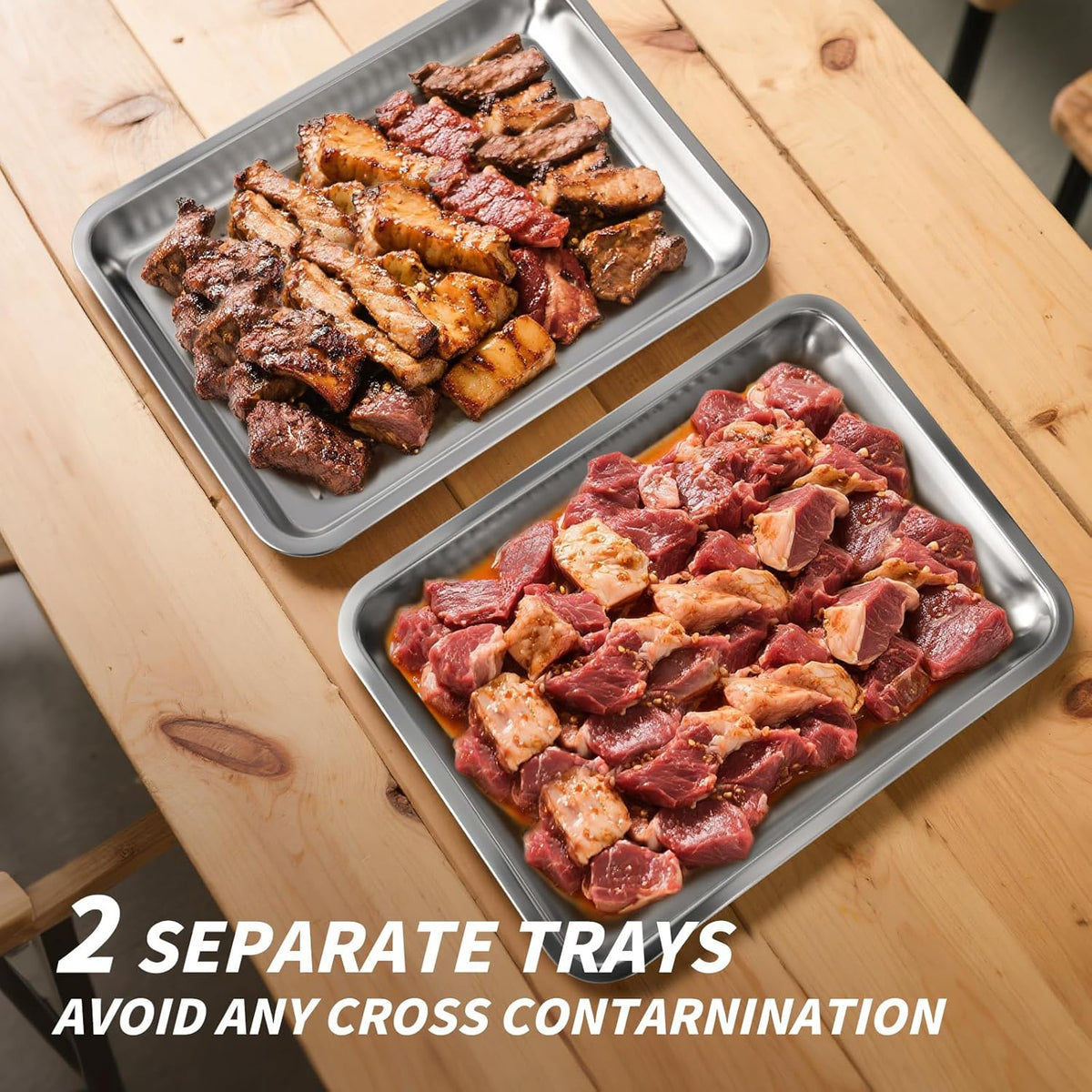 Grilling Prep and Serve Trays, Stainless Steel Large Capacity Food Prep Tray, Grill Carry System, Marinade Container with Lid and Cutting Board