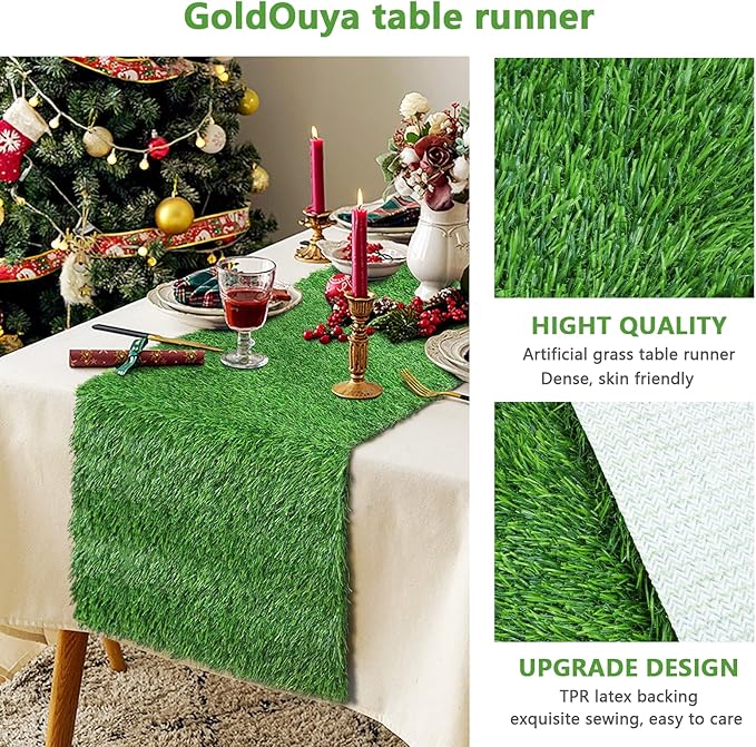 12 x 72 Inch Artificial Grass Dining Table Runner Green Table Decor for Holiday Party, Kitchen Decor, Wedding, Banquet, Indoor/Outdoor Tea Party Decorations