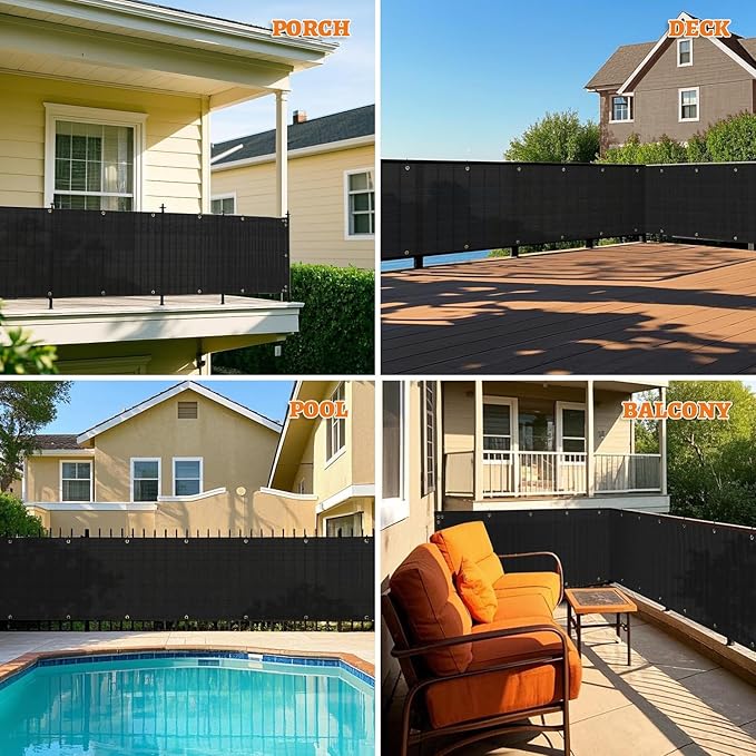 2.5' x 83' Balcony Privacy Screen Fence Cover with Zip Ties Grommets for Apartment Patio Porch Deck Backyard Outdoor (Black)