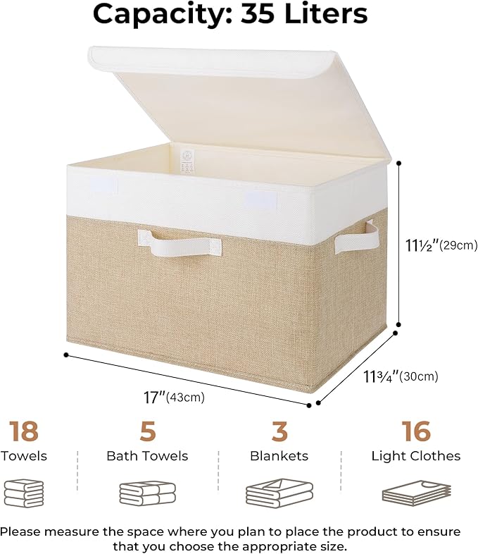 GRANNY SAYS Storage Boxes with Lids, Decorative Storage Bins, Shelf Baskets, Clothes Storage and Organization, White/Khaki, 2-Pack