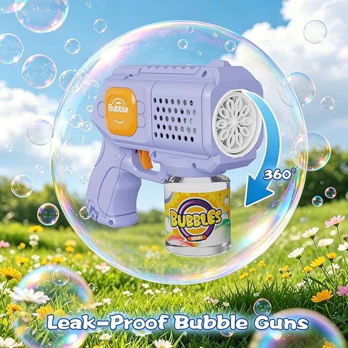 2-Pack Bubble Guns Automatic 10-Hole Bubble Maker with Lights Fun Toy for Kids & Pets Over 10,000 Bubbles Per Minute with Bubble Solution Ideal Gift for Birthdays/Parties/Weddings