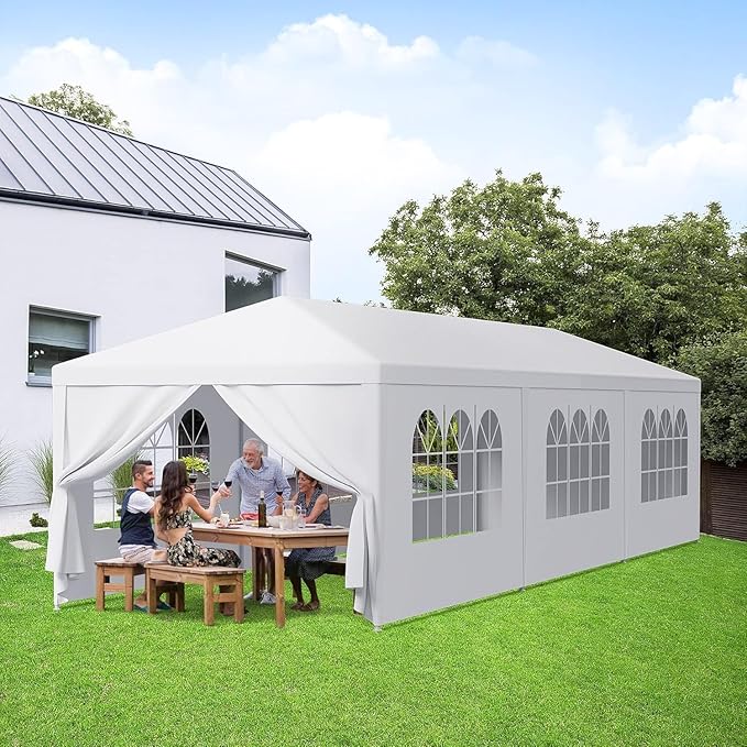 10x30 FT Heavy Duty Party Tent, Outdoor Wedding Canopy Tents with Removable Sidewalls, for Parties, Canopy Event Tent Waterproof Gazebo Shelter for Birthday Parties, Weddings, BBQs & Events (8 Sides)