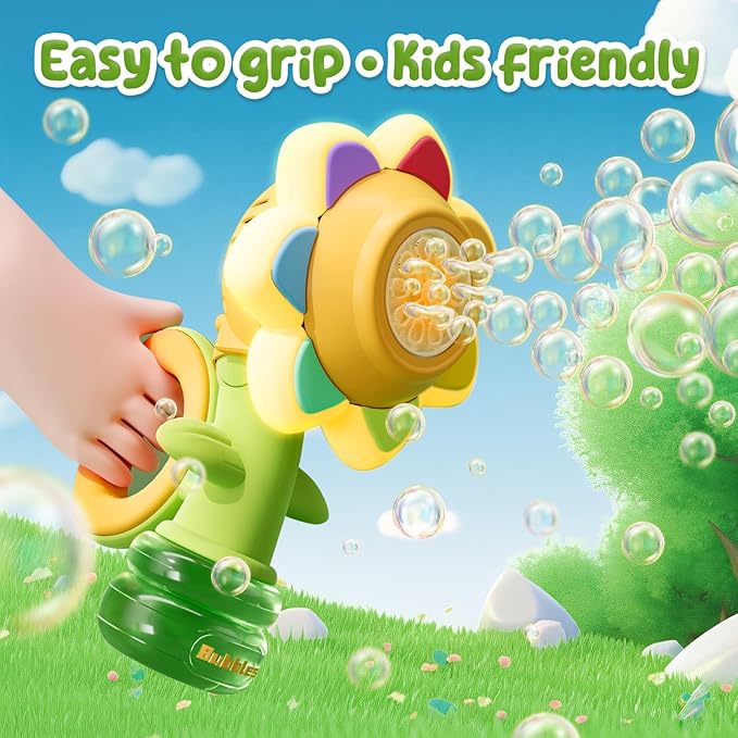 Sunflower Bubble Machine for Kids, Automatic Bubble Gun with Colorful Lights, Handheld Flower Bubble Toy for Toddlers, 25,000+ Bubbles, 3 Modes, Outdoor Bubble Blower, Easter, Wedding，Birthday Gift