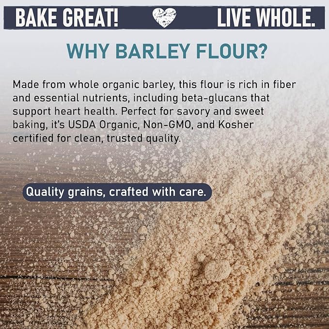 Great River Milling Organic Barley Flour, Unbleached, Unbromated, Non-GMO, Kosher, High Fiber, Nutty Flavor Perfect for Breads, Pancakes, & More, 5 Lb