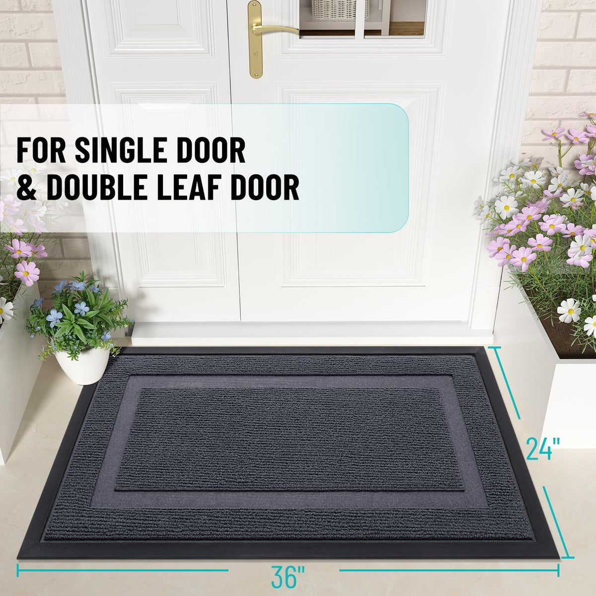 OLANLY Front Door Mat Indoor Outdoor Entrance, Waterproof All-Season, All-Weather Doormat, Sturdy Natural Rubber, Fade Resistant, Low Profile, Easy Clean Patio Porch Entryway Mat, 35x23, Light Grey