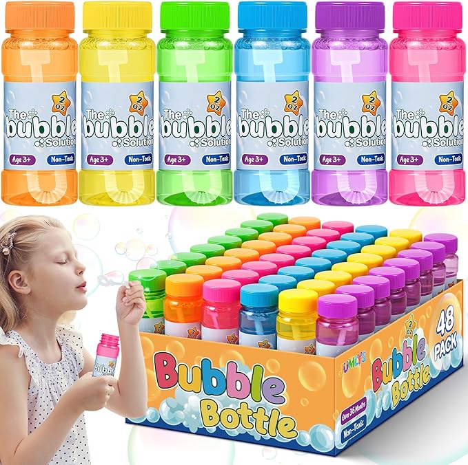 36 Pack Bubble Bottles with Wand in 6 Colors, Bulk Party Favors for Kids, Birthday, Christmas, New Year, Valentine, Carnival, School Classroom Prizes for Boys & Girls, Ideal Goodies Bags Stuffers