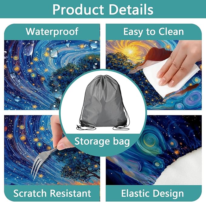 Piano Keyboard Picnic Table Cover with Bench Covers, Camping Essentials, Whirlpool Star Tree Flower Waterproof Windproof, Fitted Tablecloth Cover with Elastic Edge for Outdoor Garden 3 PCS 30x96 Inch