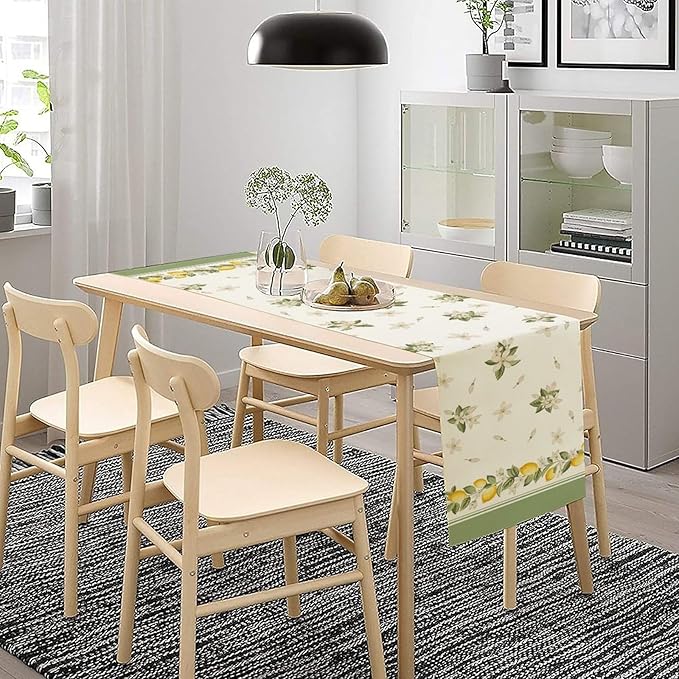 Lemon Spring Table Runner, Farmhouse Rustic Summer Flower Leaves Table Cover for Home Kitchen Dining Room Table, 13x36inch