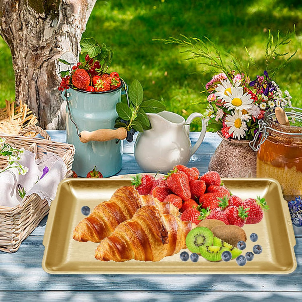 3Pcs 304 Stainless Steel Food Serving Tray, 12.6" Rectangular Serving Platters Multipurpose for Kitchen