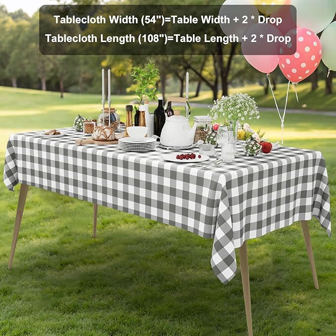 Smiry 3 Pack Grey Gingham Disposable Tablecloths - 54" x 108" Heavy Duty Plastic Table Cloth, Waterproof Buffalo Plaid Table Covers for Picnic, Banquets, Outdoor Parties