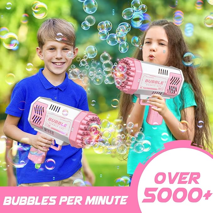 Dolanus Bubble Gun 2 Pack with 2 Bottles Bubble Solution, 40-Hole Light Up Dip Bubble Machine for Kids, Bubble Toy for 3 4 5 6 7 8 Years Old Boys Outdoor Indoor Kid Birthday Wedding Party(2*Pink)