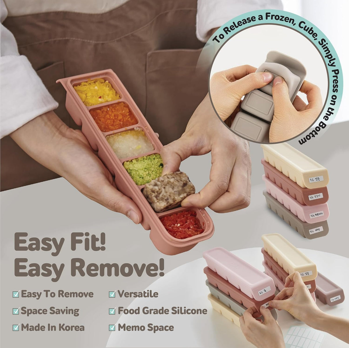 Silicone Freezer Trays with Lid,2ea 1oz 6 Section-Leak Proof Silicone Freezer molds for Homemade Baby Food Breastmilk, Purees, Vegetables, Fruit, Baby Food Jars Ice Tray with Lid BPA Free Brown