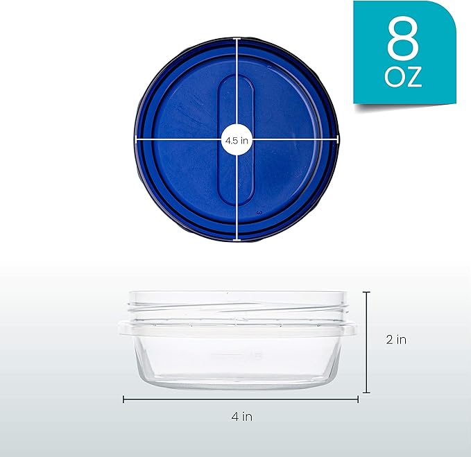 PLASTICPRO [8 oz 8 Pack] Twist Top Deli Containers Clear bottom With blue Top Twist on Lids Reusable, Stackable, Food Storage Freezer Container