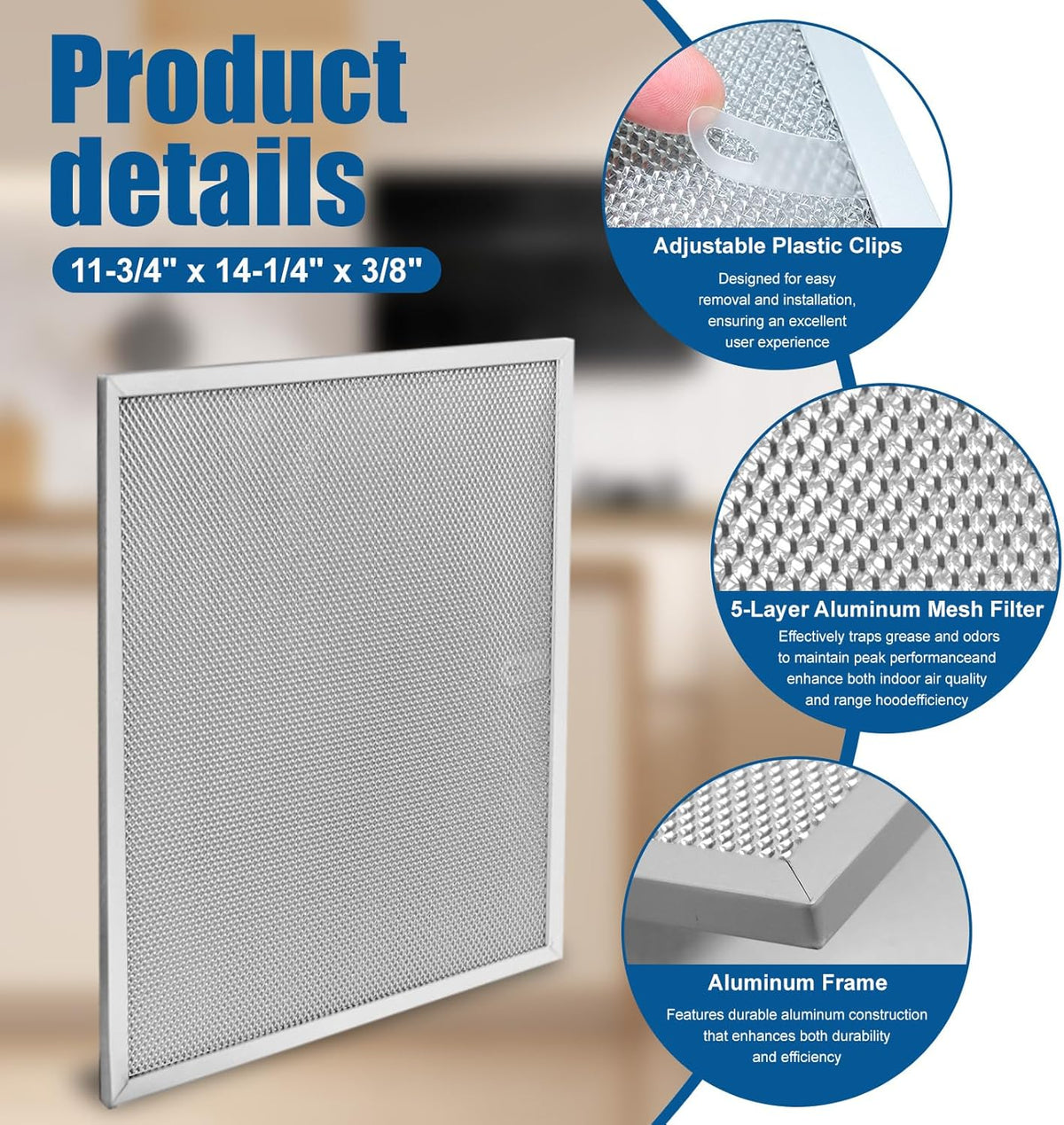Allure Range Hood Filter Replacement 14.2" x 11.8" BPS1FA30 With 5-Layer Aluminum Mesh Fit for Broan. Nutone vent filter for Kitchen Overhead Exhaust Fan Blocks Grease & Filters Oven Air (2PIC)ENKTIK