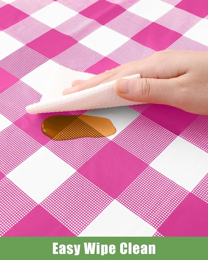 Smiry 20 Packs Gingham Disposable Table Cloth, 54 x 108 Inch Waterproof Plastic Tablecloth, Rectangle Hot Pink and White Checkered Table Covers for Picnic, Birthday, Party