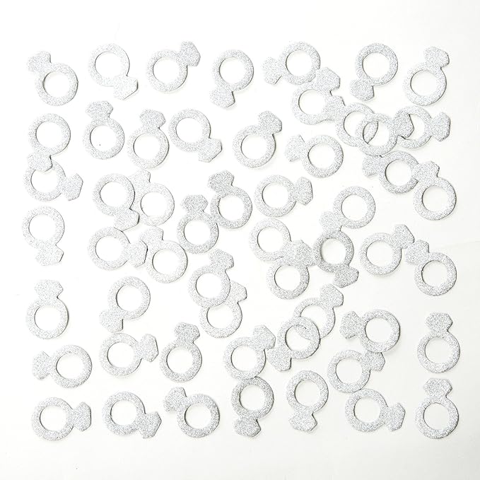 MOWO Silver Diamond Ring Confetti Table Decor and Event Decor, Silver Glitter, 200 Count