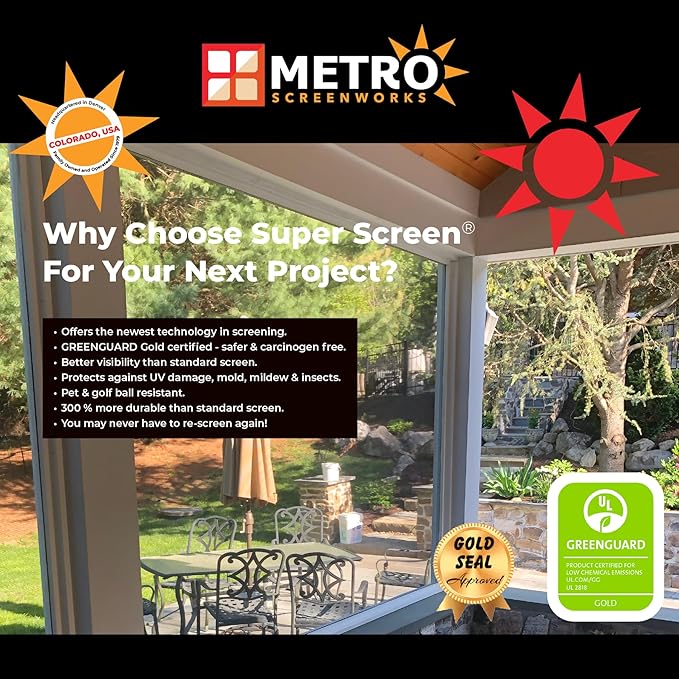 Pet & Weather Resistant Insect Screen - 17/14 Super Screen (108 in x 50 ft) - Mesh Screen for Patio Porch Pool Cage & Lanai - Replacement Screen Roll, Black - Dog & Cat Proof Screens for Windows